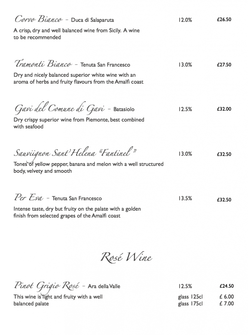 WINE LIST Rossini Restaurant